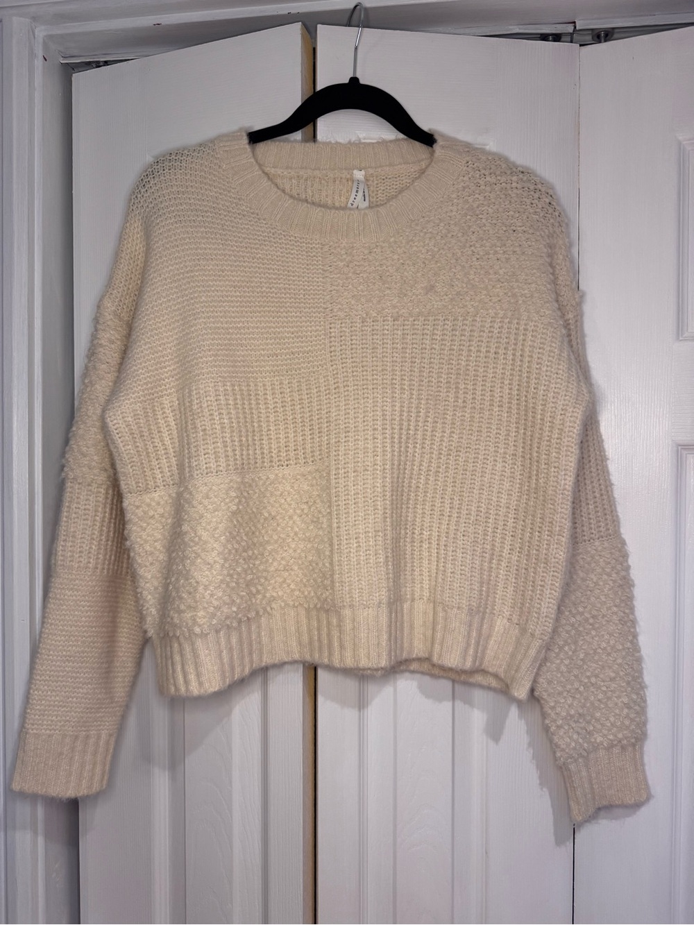 Dreamers Cream Mixed-Knit Crew Neck Sweater